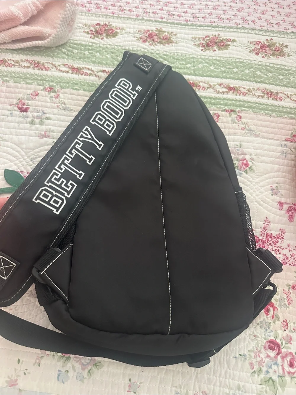 Betty Boop Black Kids Sling Backpack with Red Cherry Charm